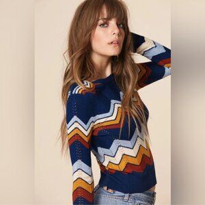 Stoned Immaculate Ziggy Sweater Chevron Knit Navy Mustard Multi Size S